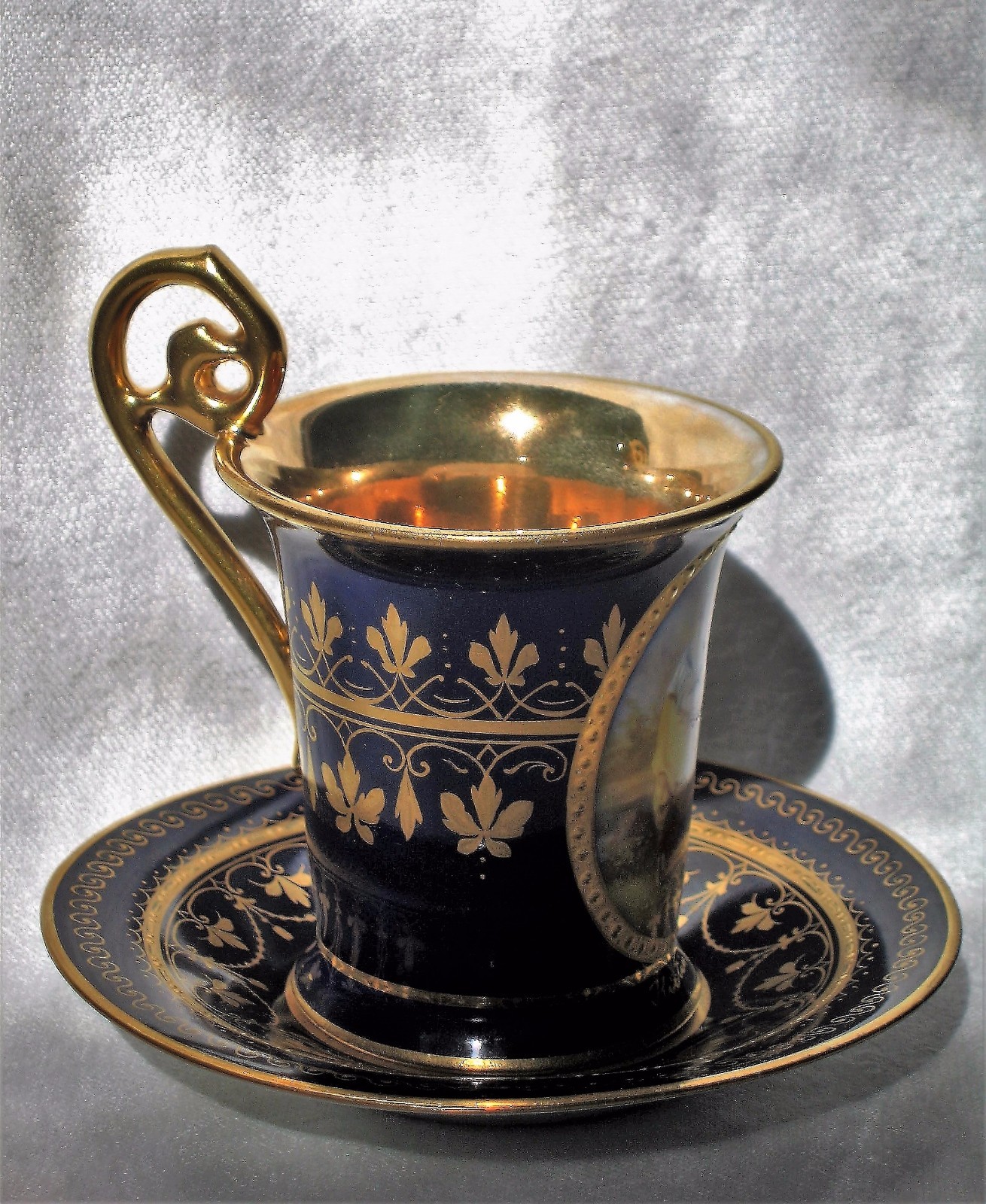 Antique Royal Vienna Cobalt Cup & Saucer, Signed