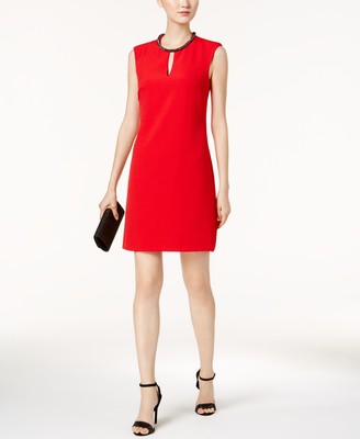 Donna Ricco Beaded Neck Sheath Dress Red 16