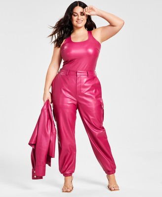 Plus Size Pleather Cargo-Pocket Utility Pants