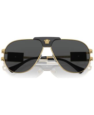 Pre-owned Versace Sunglasses Ve2252 100287 63mm Gold / Dark Grey Lens In Gray