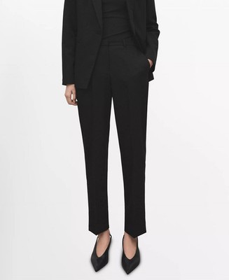 MANGO Womens Black Suit Pants 38x29 Straight Leg Tailored Trousers Lined Pockets