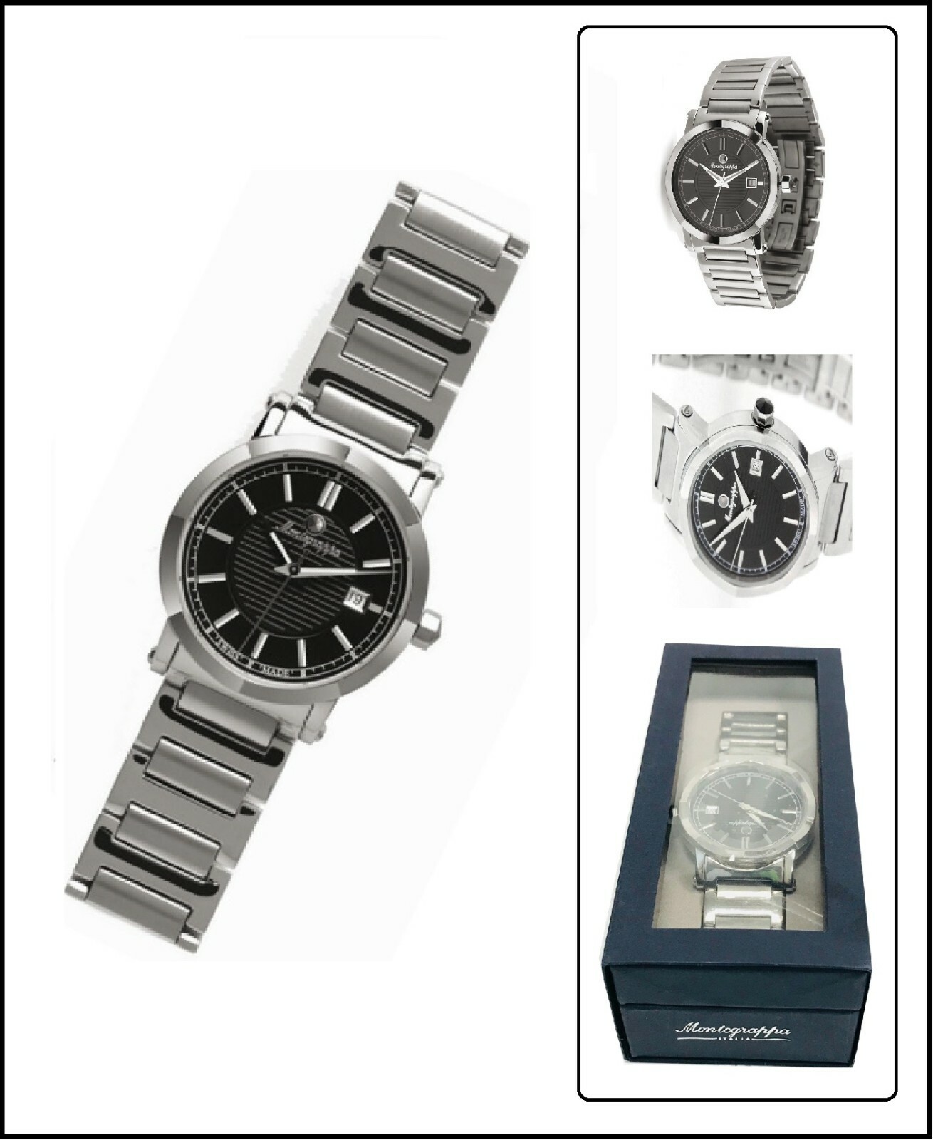 Pre-owned Montegrappa Parola Black Dial Idwowaa2 Men Watch Stainless Steel Bracelet