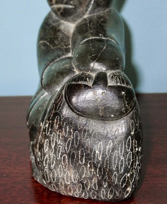 JOE ADAMIE TUKAI Inuit Hunter with Walrus Original Soapstone Sculpture ca.1960s