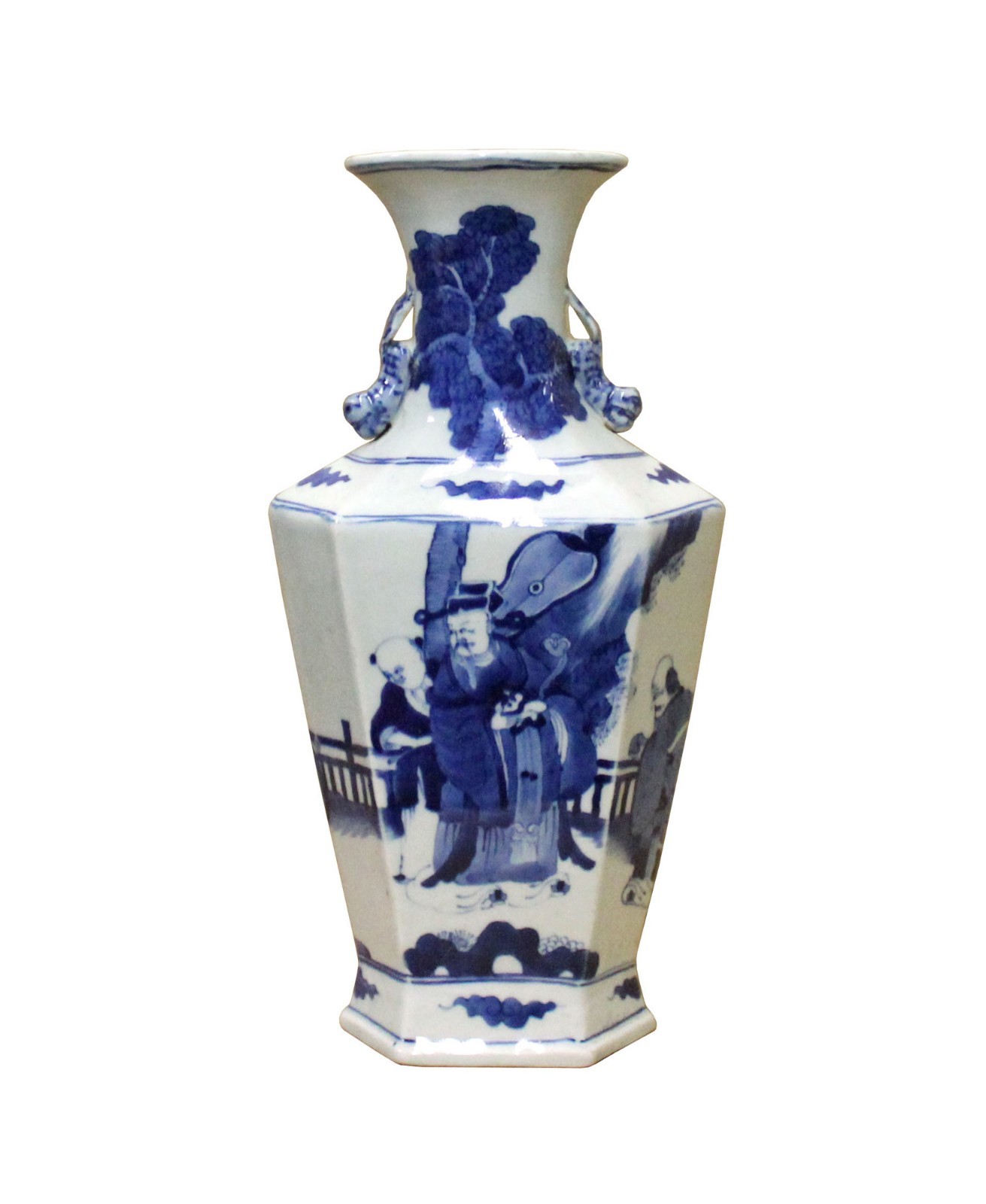 Chinese Blue White Porcelain Rhomboid Hexagon Scenery Vase cs4104S Chinese Blue White Porcelain Rhomboid Hexagon Scenery Vase cs4104S