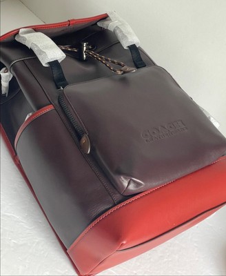 Pre-owned Coach Backpack Mens League Flap Large Leather Oxblood Red C5342 Laptop In Brown