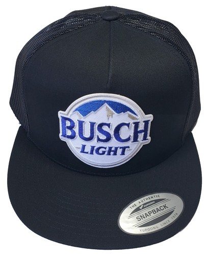 Busch Light Beer Patch on Yupoong Trucker Hat / YP Classics 6006 Black/Black