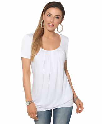 Womens Ladies Pleated T Shirt Long Blouse Loose Jersey Top Plain Tunic Plus 8-20