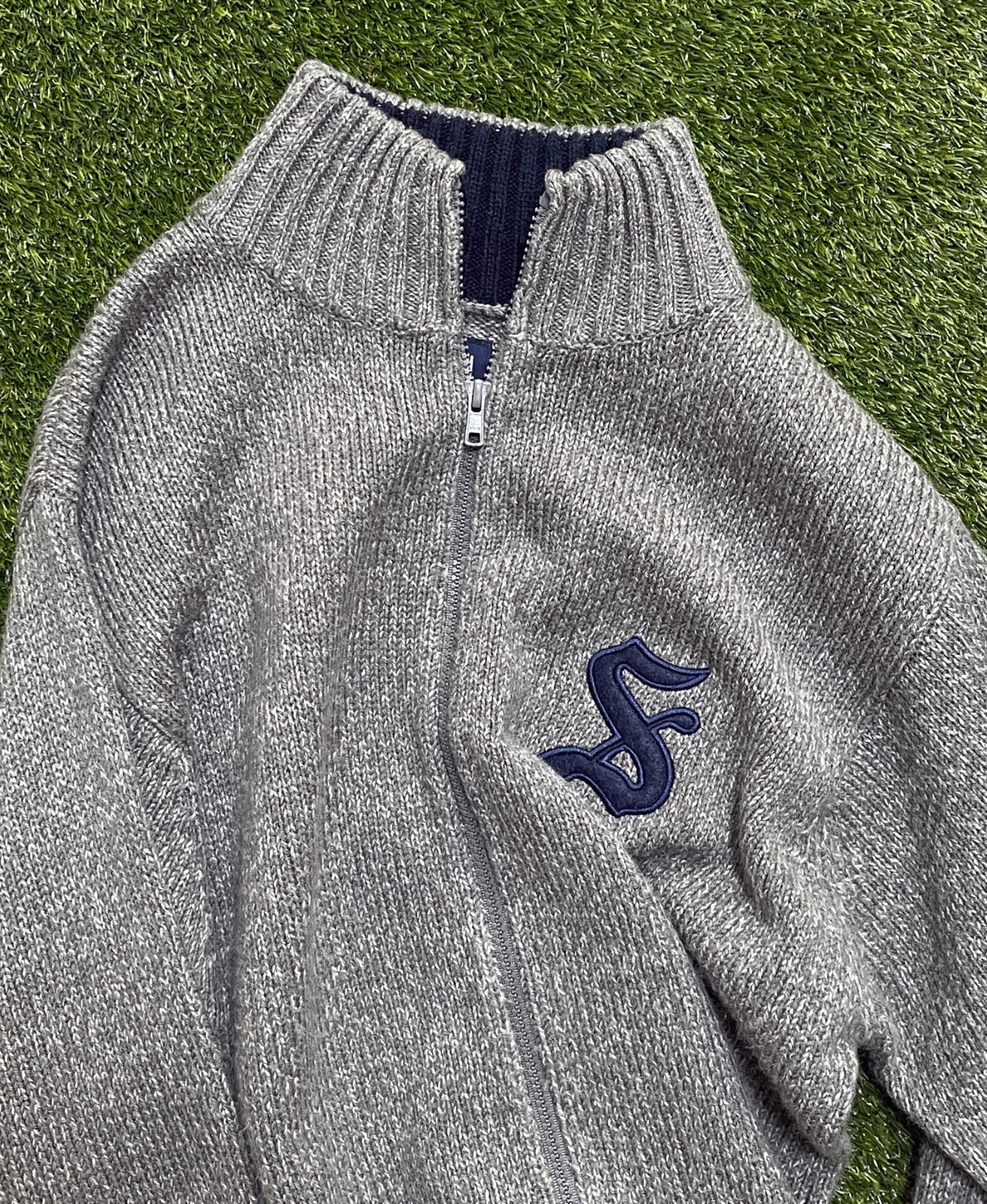 90s vintage old stussy knit sweater sweatshirt zipper up S