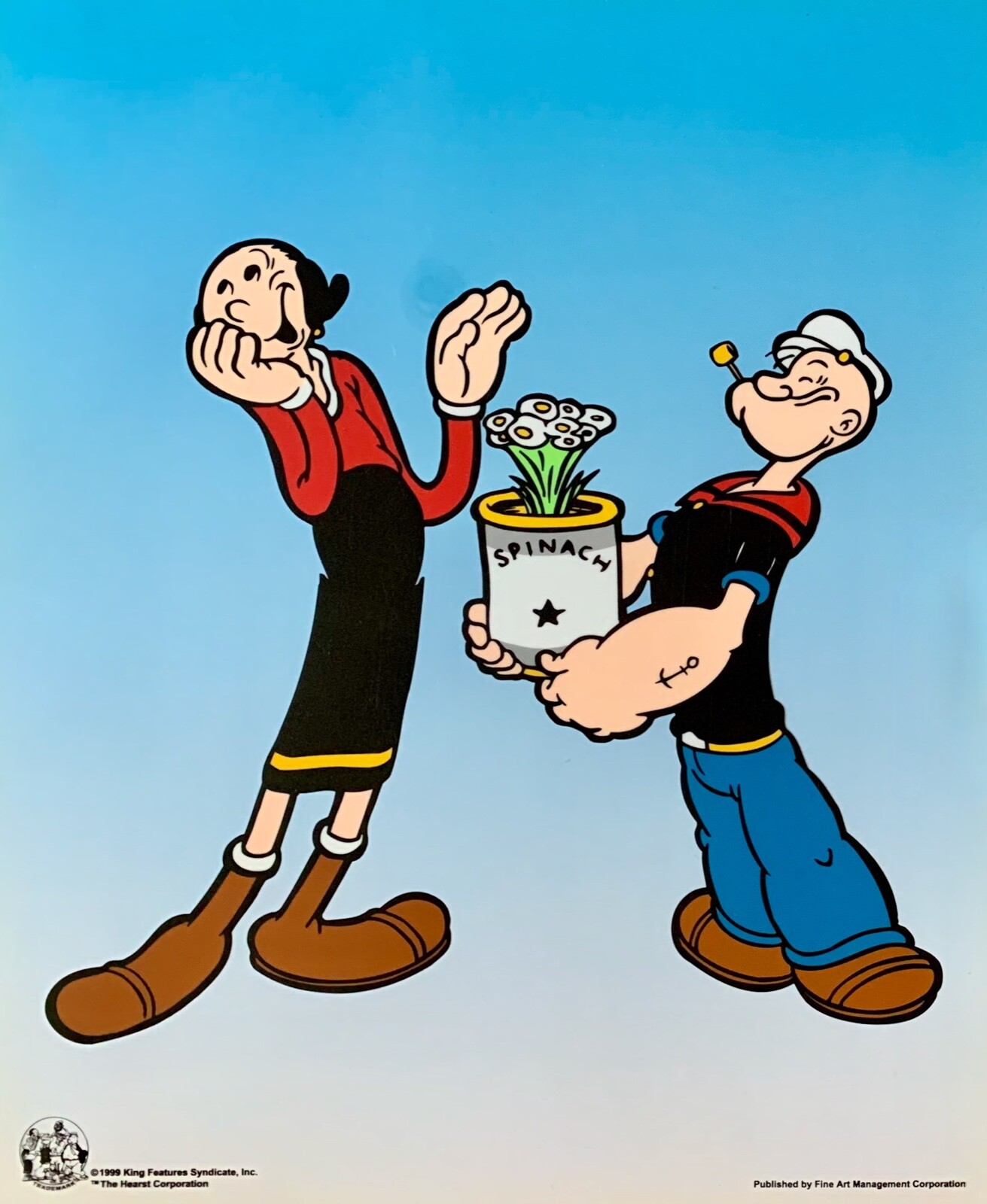 POPEYE & OLIVE OIL with Spinach Bouquet Animation Art Cel Sericel