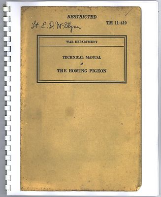REPRINT HOMING PIGEON MANUAL 1940 76p TM 11-410 HIGH-QUALITY HALFTONE WWII