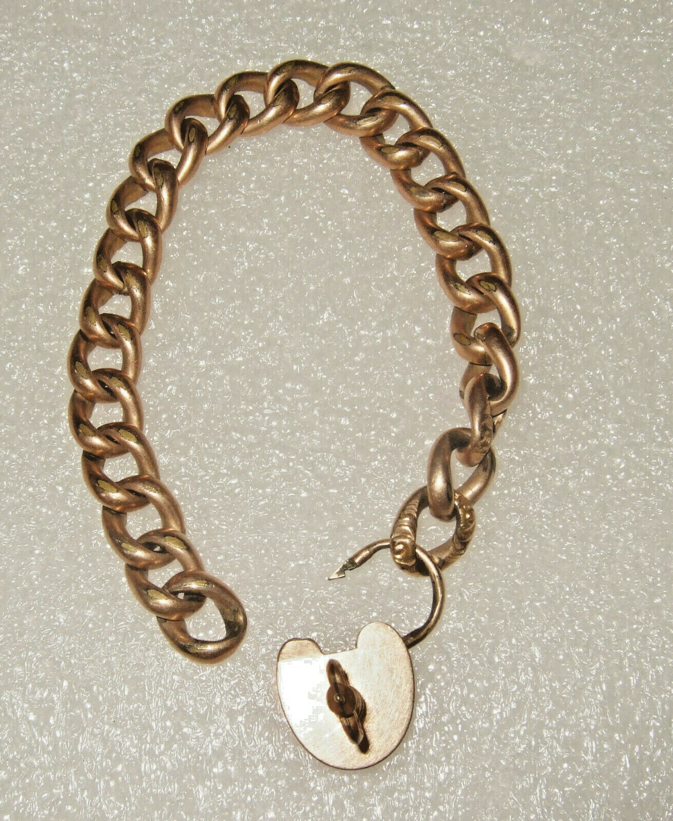 Antique Victorian Rose Gold Filled Ornate Heart Padlock w Key Chain Bracelet