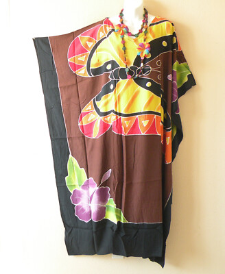 KD397 Butterfly Batik Plus Kaftan Kimono Abaya Fringes Hippie Maxi Dress upto 7X