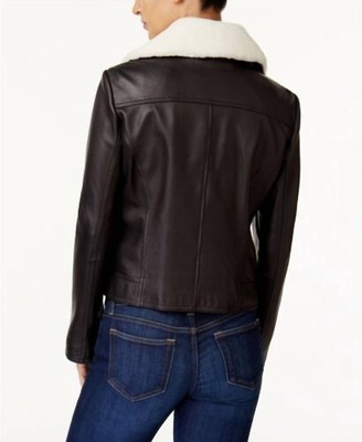 Pre-owned Michael Kors Shearling Collar Leather Jacket In Black - Size Xs