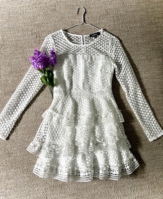 Lulu s Begins With Love White Crochet Lace Tiered Mini Dress - XS