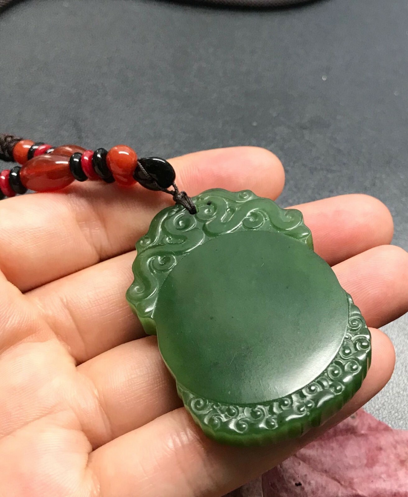 Jade Pendent Necklace Natural Canadian Nephrite Green Jade 55*39*8 mm