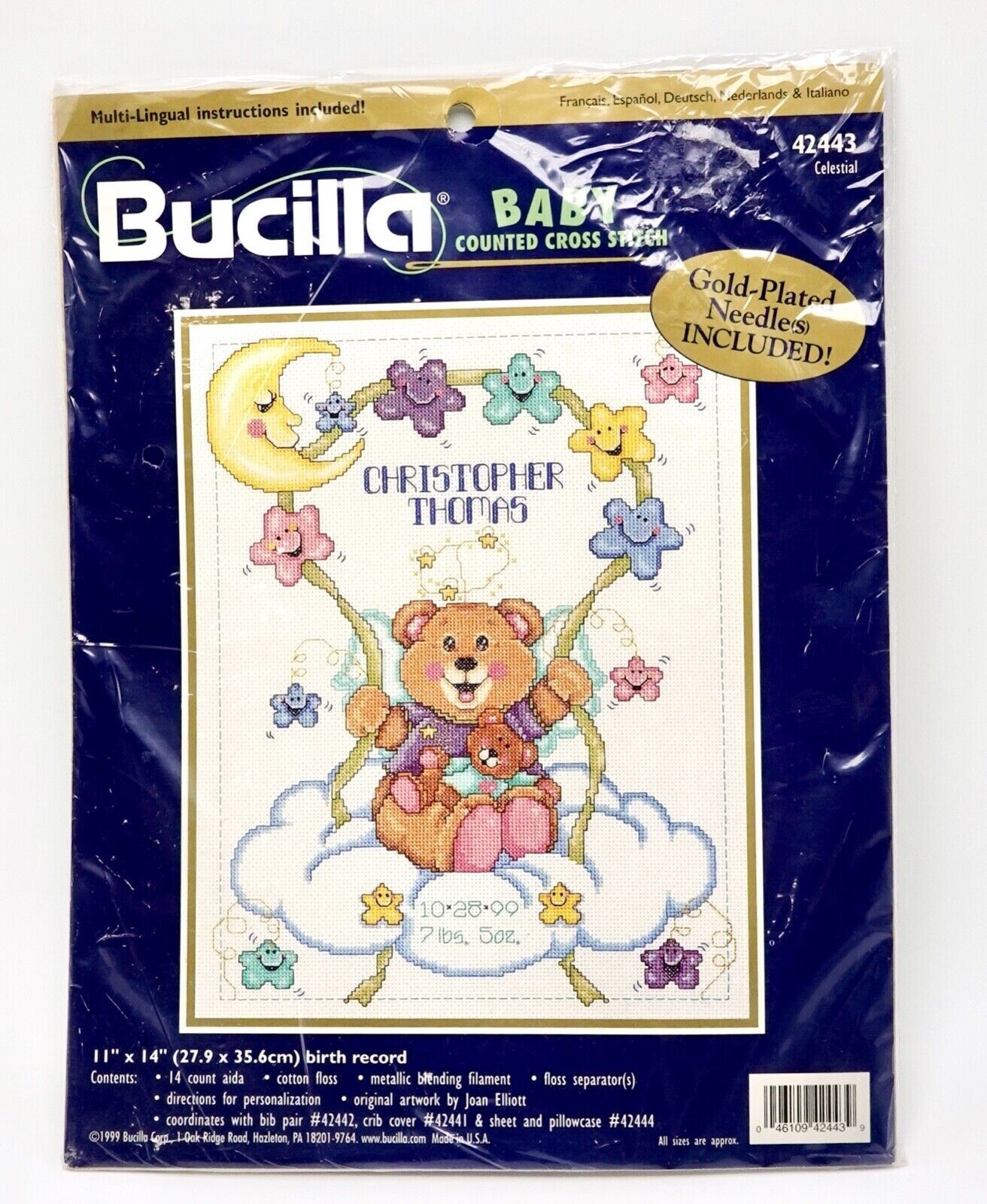 Vtg Rare Bucilla Celestial Baby cross stitch 1999 pattern