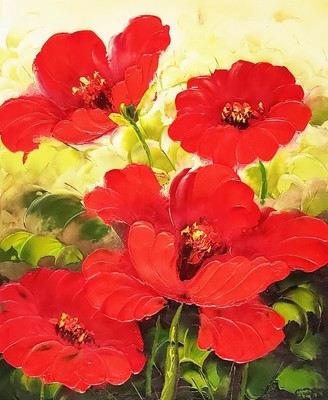 8x10- Stretched- Red Poppy- #3,  Oil Painting on Canvas-(Not Framed)