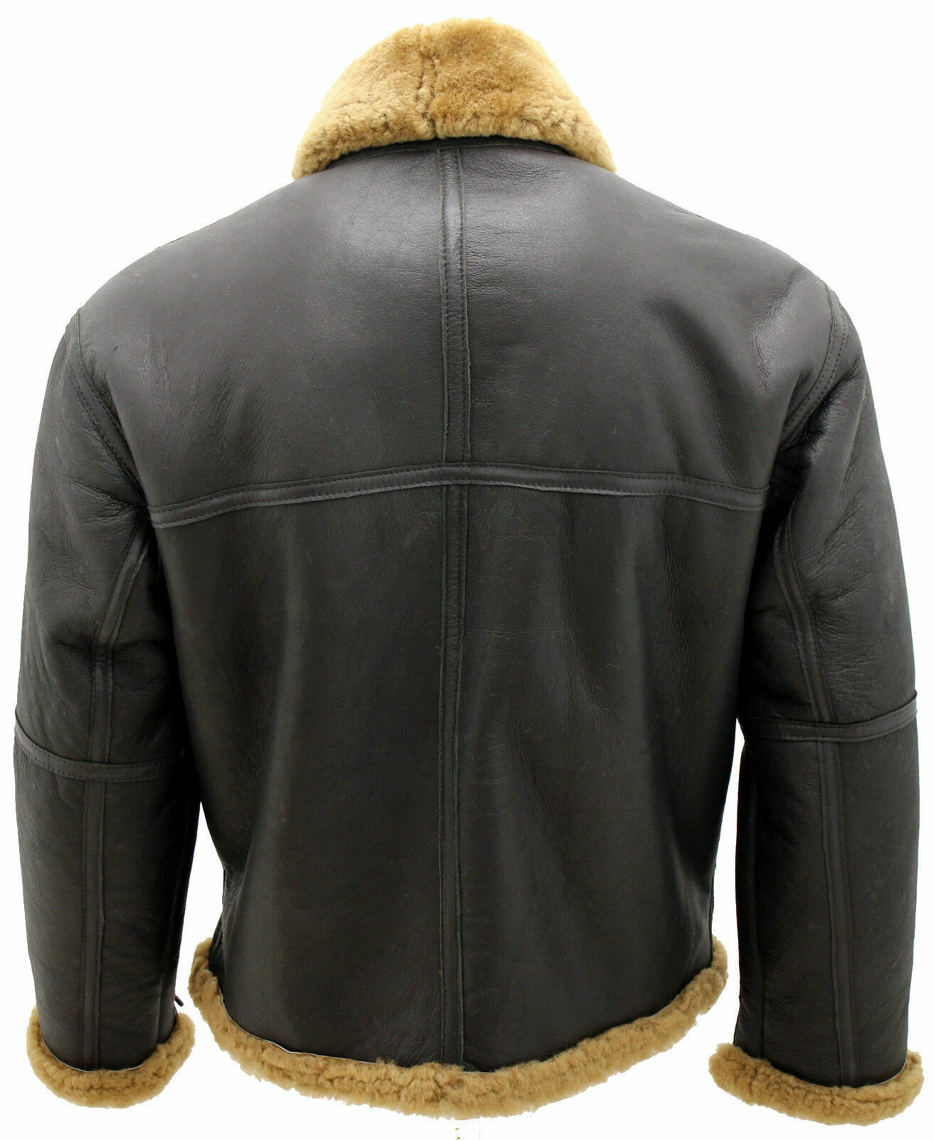 Pre-owned Infinity Men's Brown Raf Real Shearling Sheepskin Flying Leather Jacket With Ginger Fur