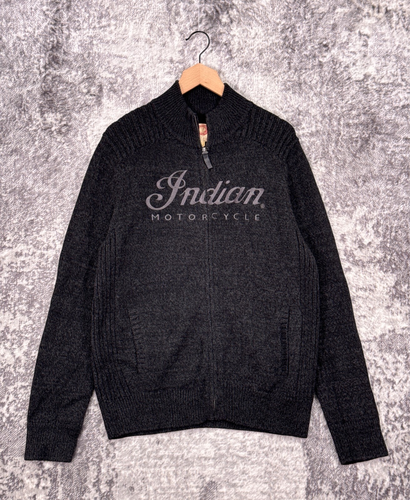 Lucky Brand Sweater Large Mens Indian Motorcycle Knit Full