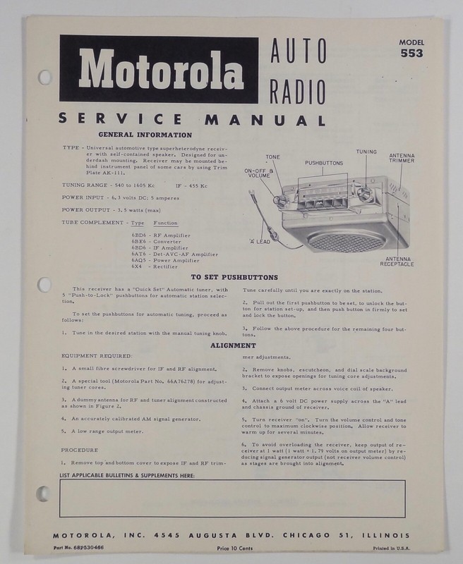 Service Manual Model 553 Car Radio Diagrams Repair