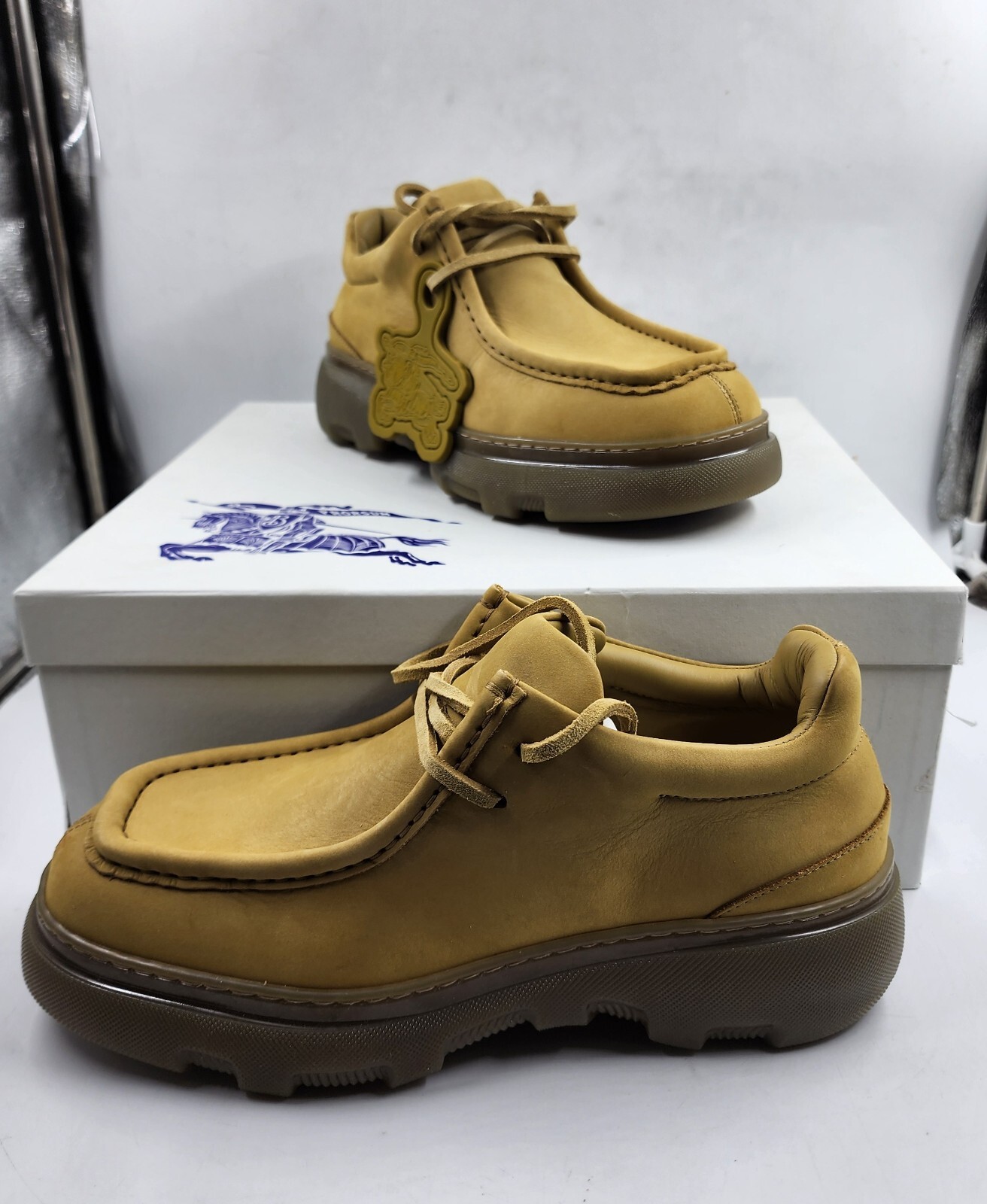 Burberry Suede Creeper Mid Derby Boots Men's 43.5 Manilla Lace-Up Closure - Picture 2 of 20