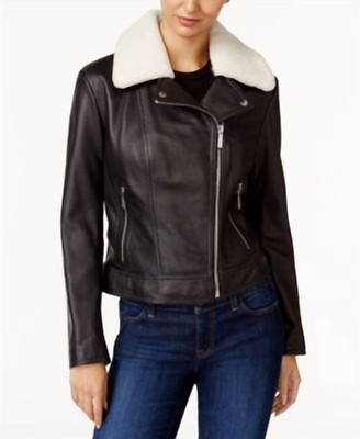 Pre-owned Michael Kors Shearling Collar Leather Jacket In Black - Size Xs