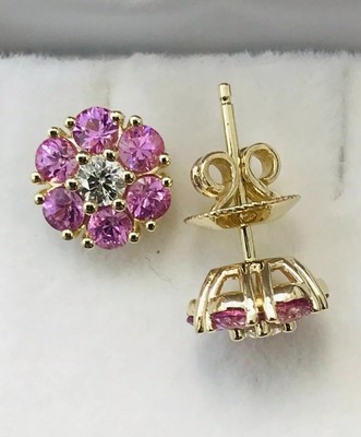 1.35 CT Round Lab Created Sapphire & Diamond Cluster Earrings Yellow Gold Plated
