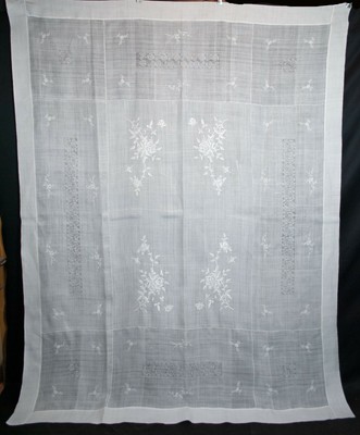 Vintage Organdy Embroidered Tablecloth Hand Stitched Flowers 87