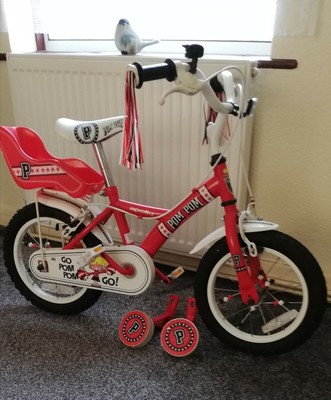 Halford Apollo PomPom Kids Bike with stabilisers, 14" wheels, red, children