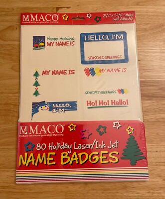 MACO Holiday Name Badge Stickers - 80 Count - Sealed (2 1/3'' x 3 3/8'')