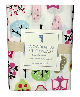 Pottery Barn Kids Woodlands Standard Pillowcase, Trees, Owls, Cotton, NEW