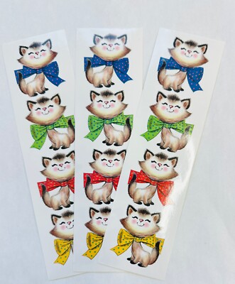 3 Violette Strip Stickers Pretty Kitty Cat Kitten Planner Supply Scrapbook Craft