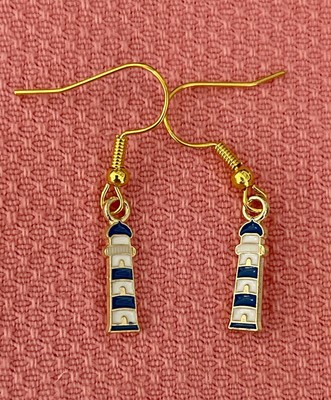 Lighthouse Earrings - Sailing, Ocean, Marine, Sea Shore, Pool, Coastal,Navy