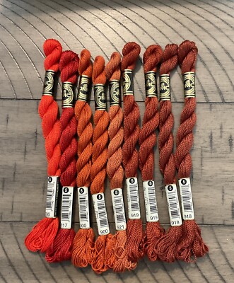DMC Perle Cotton Size 5 Thread Lot 9 Skeins Colors Mixed Red/ Brown/Rust New