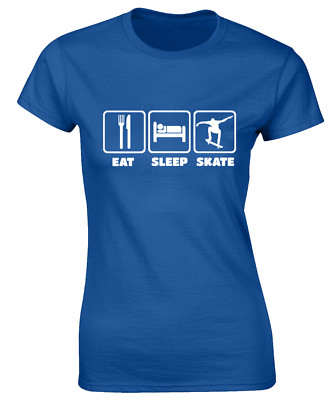 EAT SLEEP SKATE LADIES T SHIRT SKATEBOARD GIFT TOP SKATEBOARDER CLOTHING COOL