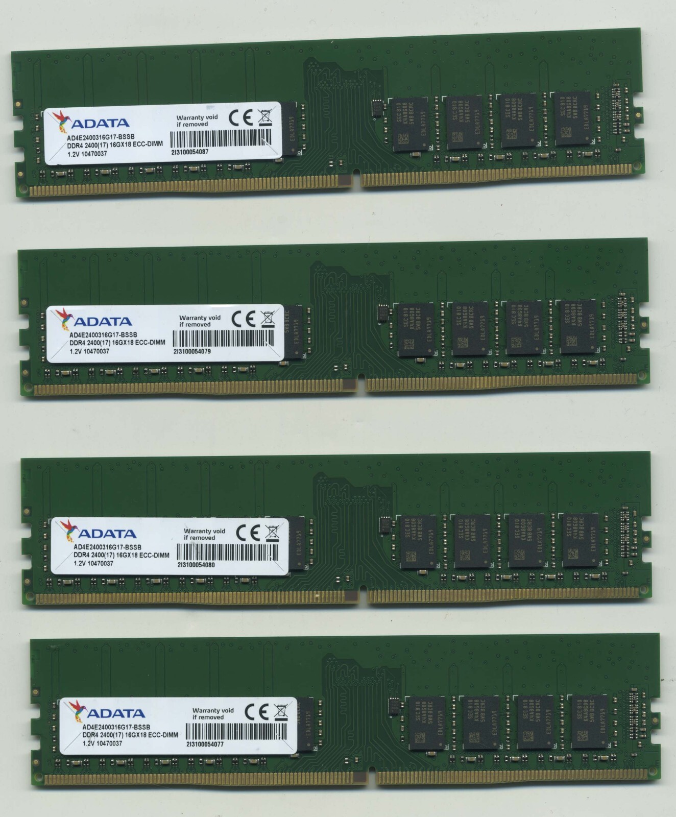 ADATA 64GB 4x16GB PC4-19200 DDR4-2400T ECC Unbuffered UDIMM