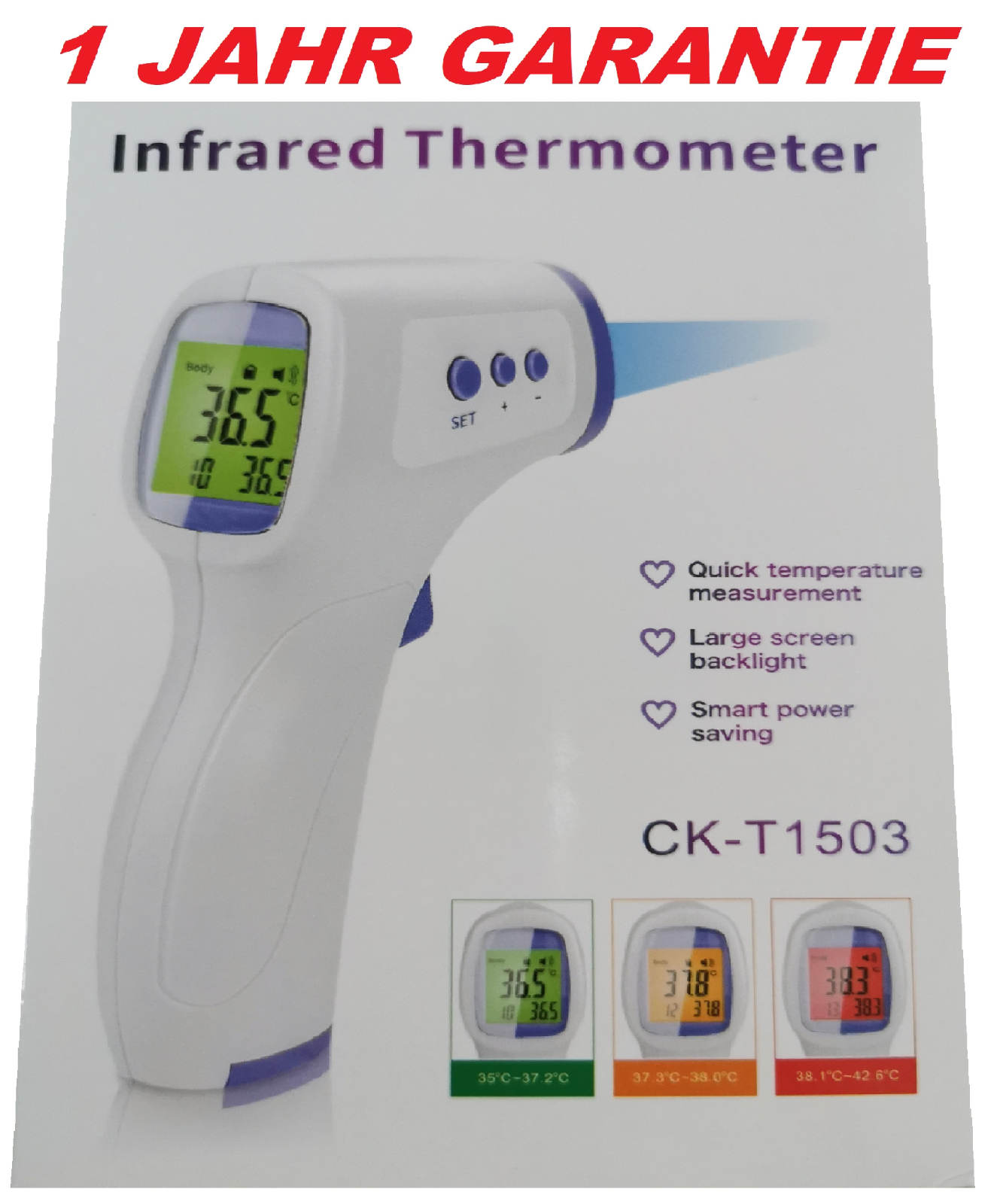 ☀️☀️☀️☀️☀️ Infrarot Fieber Thermometer 3 Farben Display digital kontaktlos 1 Sek