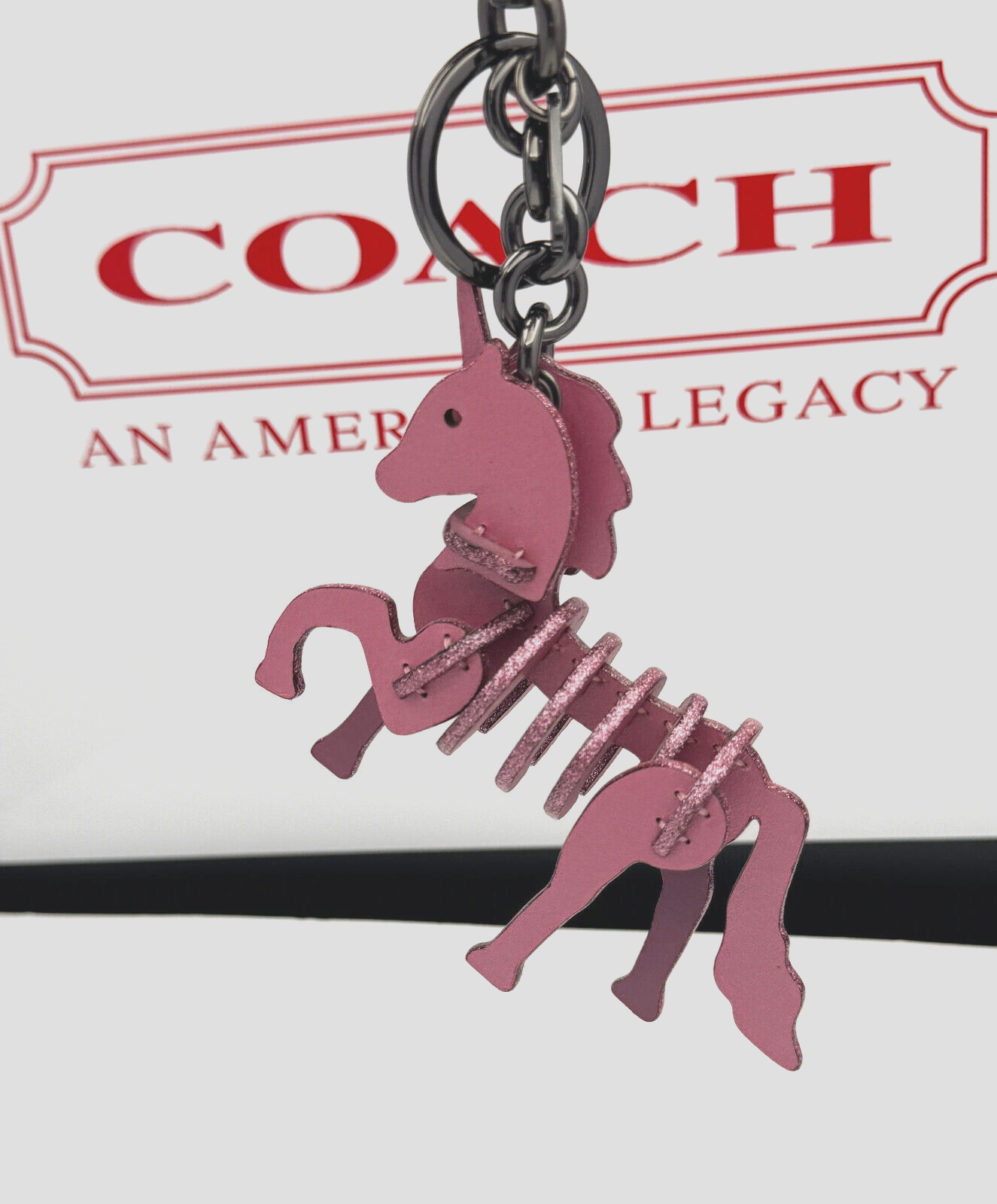 Coach Glitter Pink Skeleton Unicorn Horse Leather Bag Charm