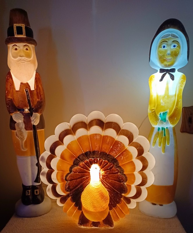 Vintage Don Featherstone Thanksgiving Blow Molds - Man Woman Pilgrims,