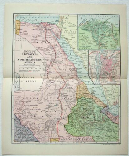 NW Africa - Original 1908 Map by Dodd Mead & Company. Egypt Antique