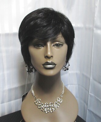 Luxhair wig wavy pixi natural black (1B) longer top/sides heat safe  NEW