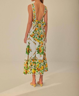 Pre-owned Farm Rio Off-white Papaya Salad Scarf Lenzing™ Ecovero™ Euroflax™ Maxi