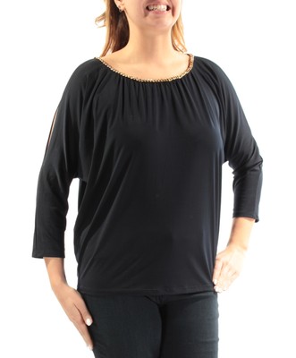 MICHAEL KORS Womens Navy 3/4 Sleeve Scoop Neck Wear To Work Top XS