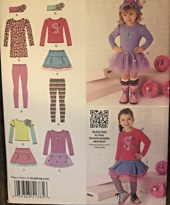 Simplicity 1785 Toddler Tutu Rah Rah Skirt Leggings Top Dress Pattern SZ 6M-3 FF