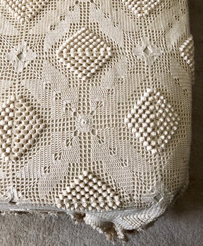 Bedspread-Vintage Hand crocheted fringed  full/queen about 90