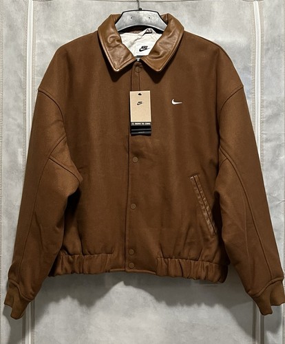 Nike Air Varsity Jacket Wool Leather Tan Brown Mens Small S