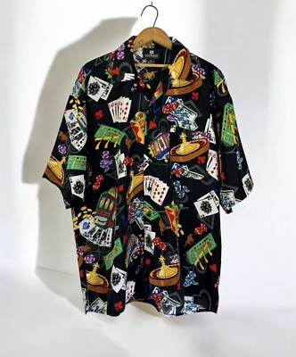 VTG Gambling Las Vegas Dice Casino Button Up Collared Shirt 2X Poker High Roller