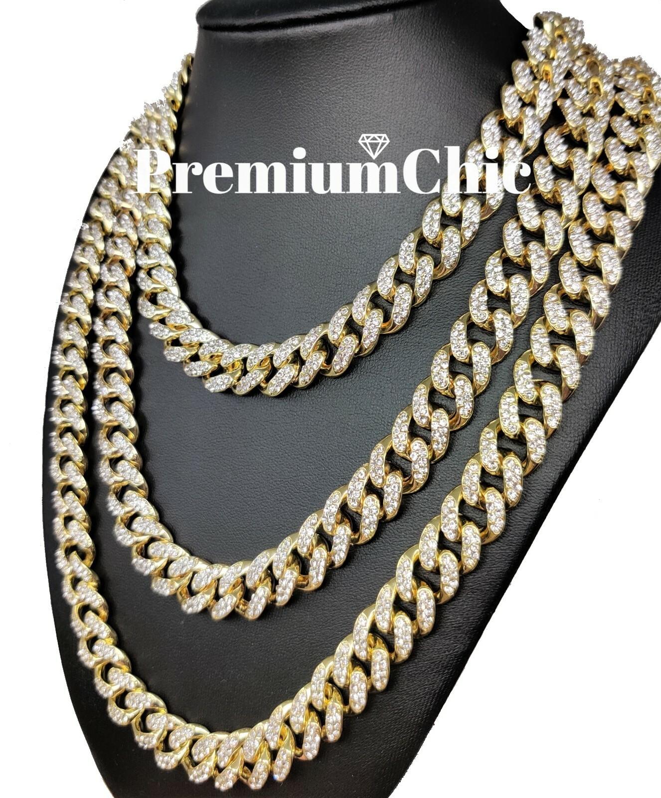 送料税込【King Ice】3mm MIAMI CUBAN CHAIN CHOKER SET ☆(2色) 3mm Miami Cuban Link Chain | Hip Hop Jewelry | King Ice
