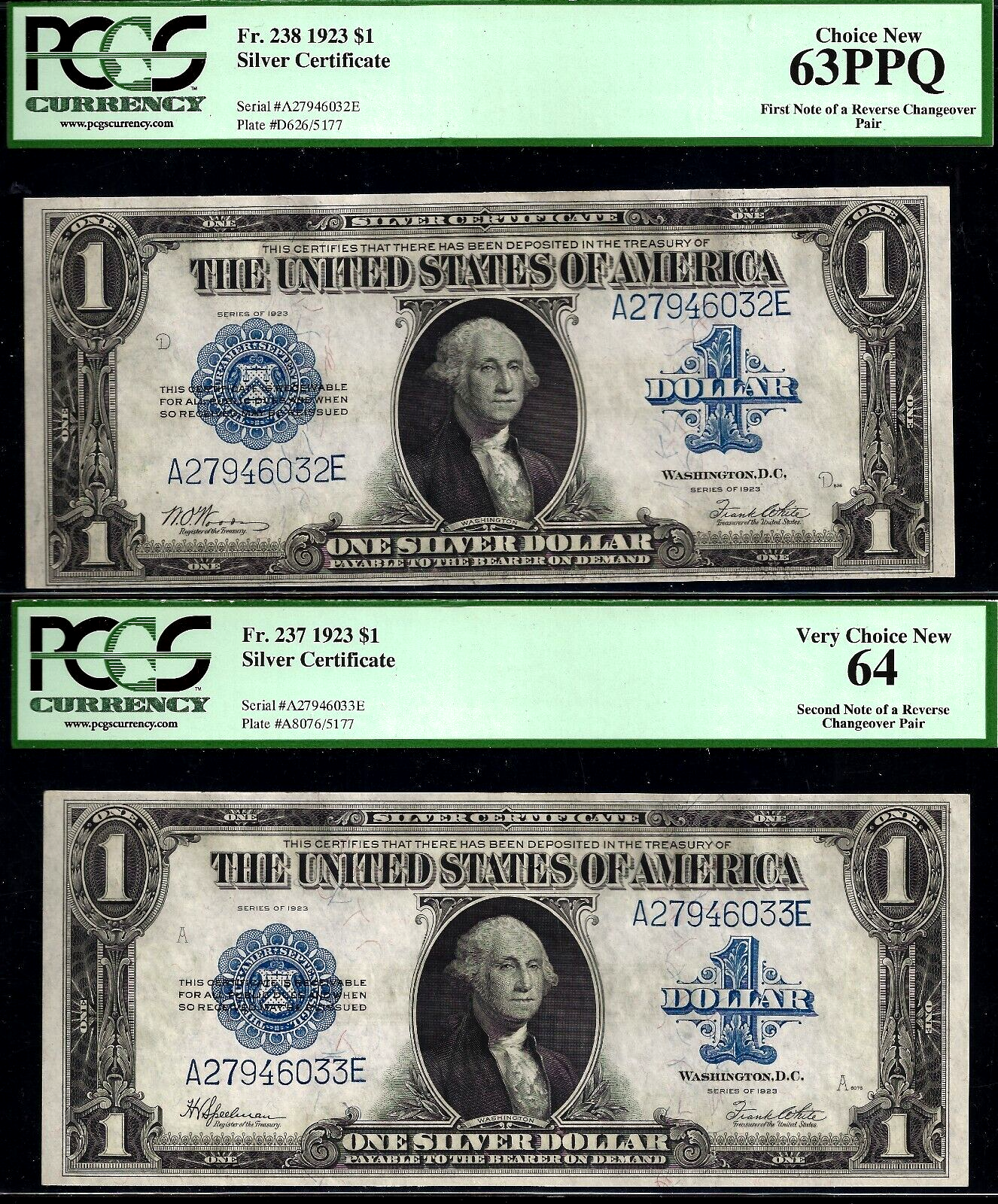 1923 $1 Silver Certificate PCGS 64, 63PPQ reverse changeover