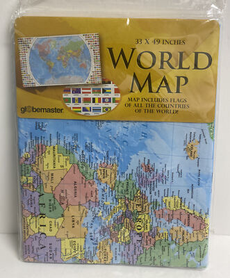 WORLD MAP 33   x 49  Includes FLAGS OF ALL COUNTRIES Educational